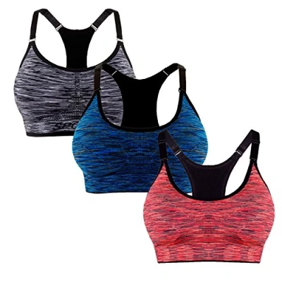 Abbildung von Libella 3er Pack Damen Bustier Bralette Sport BH Wohlfühl Sportliche Comfort Gepolsterter Push UP Stützfunktion verstellbare Träger Ohne Bügel Yoga Fitness 3714 Schwarz+ Blau+Orange SM
