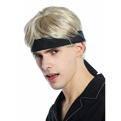 Abbildung von WIG ME UP CW 037 KII220 Perücke Stirnband Karneval Fasching kurz blond 80er retro Karate Kämpfer Fighter