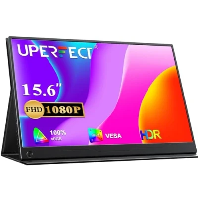 Abbildung von UPERFECT Portable Monitor 15,6 Zoll Tragbarer 1920 x 1080 Full HD IPS Bildschirm mit HDMI USB C für Laptop PC Handy PS4/5 Switch Schutzhülle, VESA kompatibel, Schwarz