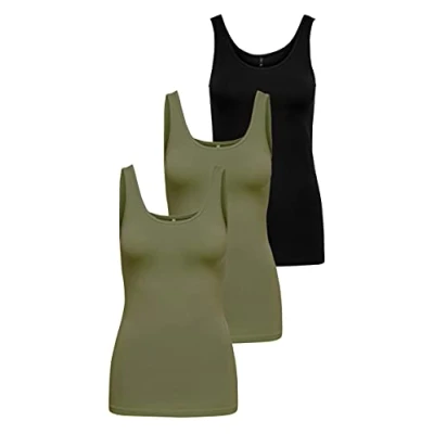 Abbildung von ONLY Damen Onllive Love Tank TOP JRS 3 Pack, Black/+ 2 Dusty Olive, S