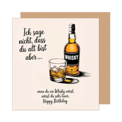 Abbildung von Edition Seidel Premium quadratische Geburtstagskarte mit Umschlag. Glückwunschkarte Happy Birthday Karte Spruch für Mann Frau Freund Freundin Whisky lustig (GQ401 SW025)