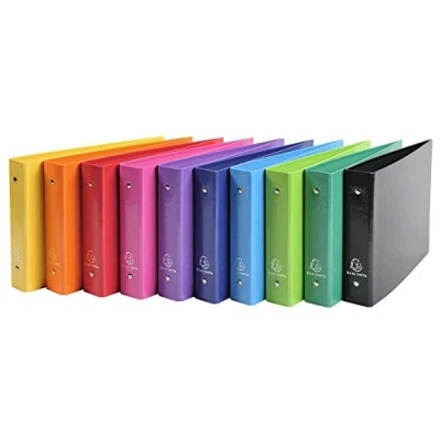 Abbildung von Exacompta 829E 10er Pack Ringbuch Iderama DIN A5 quer aus Karton mit Kunststoffbezug 2 Ringen 35 mm breit farbig sortiert ideal für Schule und Büro Ringhefter Ringordner Ringbuchordner