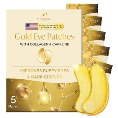 Abbildung von Plantifique Augenpads Gegen Augenringe und Tränensäcke 5 Paar Gold Eye Pads mit Kollagen, Koffein Augenmaske Under Patches Mask Augen