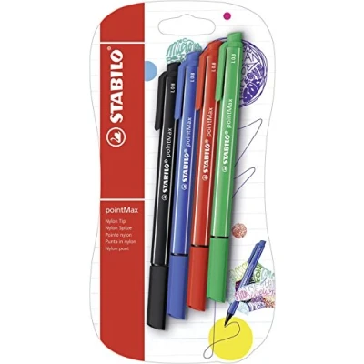 Abbildung von Filzschreiber STABILO pointMax 4er Pack ultramarinblau, schwarz, karmin, grün