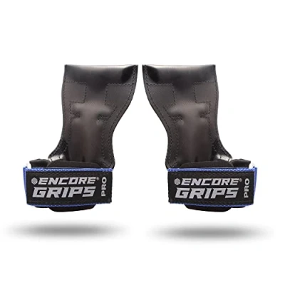 Abbildung von Professional Grips Zughilfen mit Handgelenk Handbandage für Fitness Bodybuilding Gewichteheben Kraftsport Krafttraining Lifting Gewichte Training Handschuhe Griffe Gym Equipment (S, Blau)