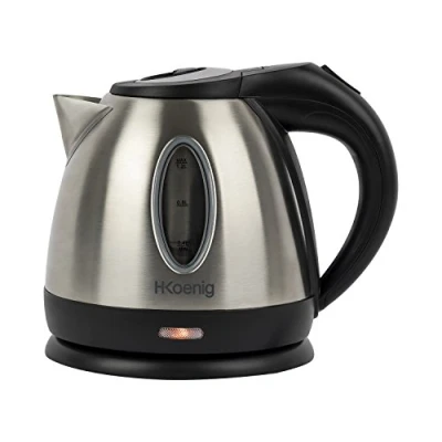 Abbildung von H.Koenig 80152 BO12 Wasserkocher / 1,2 L Wasserstandsanzeige 1630 W Edelstahl silber/schwarz