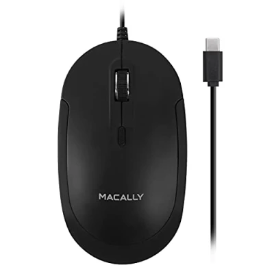 Abbildung von Macally Ucdynamouse B, USB C leise klick Maus mit 3 Tasten und Scrollrad, optisch Kabel, schwarz