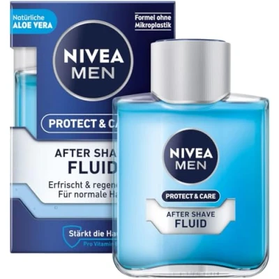 Abbildung von NIVEA MEN Protect &amp; Care After Shave Fluid (100 ml), beruhigendes Shave, Hautpflege nach der Rasur mit Aloe Vera und Pro Vitamin B5