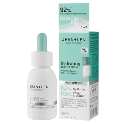 Abbildung von Jean &amp; Len Hydrating Booster Serum, ideal für jeden Hauttyp, tiefenwirksame 24h Feuchtigkeit, parfümfreies und leichtes Gesichtsserum, vegan, 30 ml
