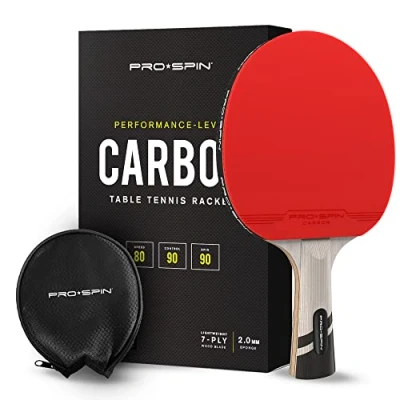 Abbildung von PRO SPIN Carbon Tischtennisschläger 7 lagiges Schlägerblatt, Offensiv Gummi, 2,0 mm Polster, Hochwertige Schutzhülle Verbessern Sie Ihr Spiel mit dem Elite Series