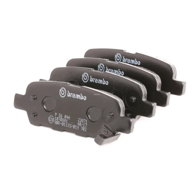 Abbildung von BREMBO P 56 046 Bremsbelagsatz mit akustischer Verschleißwarnung ohne Zubehör NISSAN: Qashqai / Qashqai+2 I, 350Z Coupe, Leaf RENAULT: Koleos I
