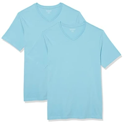 Abbildung von Amazon Essentials Herren Kurzärmelige T Shirts mit V Ausschnitt, 2er Pack, Aquablau, XL