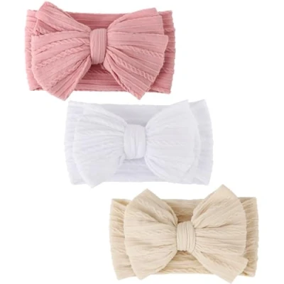 Abbildung von DRESHOW Stirnband Baby Mädchen Dehnbare Nylon Stirnbänder Handgefertigte Schleife Haarband for Neugeborene Kleinkinder Kinder 3 Stück