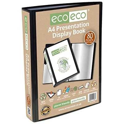 Abbildung von eco A4 50% Recycelt 80 Taschen Schwarz Farbe Päsentationsdisplay Buch, eco066