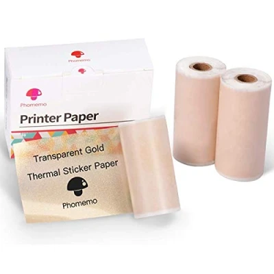 Abbildung von Phomemo Drucker Papier M02/M02Pro/M02S/M03/M03AS/M04S/M04AS Mini Aufkleber Papier, Gold Pocket Pinter pro 53mm x 3.5m selbstklebendes 3 Rollen