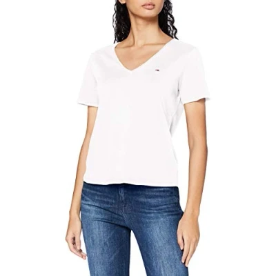 Abbildung von Tommy Hilfiger Damen Tjw Slim Jersey V Neck T Shirt, Weiß, XS