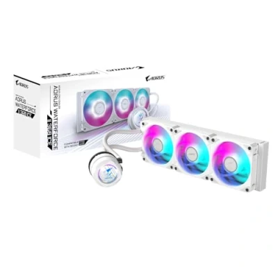 Abbildung von GIGABYTE AORUS WATERFORCE II 360 Ice AIO Flüssigkeits CPU Kühler 3x120mm ARGB Lüfter, Einschub Verriegelungsmechanismus, Daisy Chain, kompatibel mit Intel LGA 1851 und AMD AM5