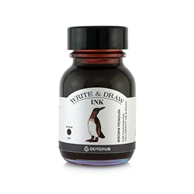 Abbildung von Octopus Write and Draw Ink 431 Brown Penguin, wasserfeste Tinte zum Schreiben und Zeichnen, Kalligraphietinte, lichtechte Zeichentusche für Füllhalter, braun, 50 ml