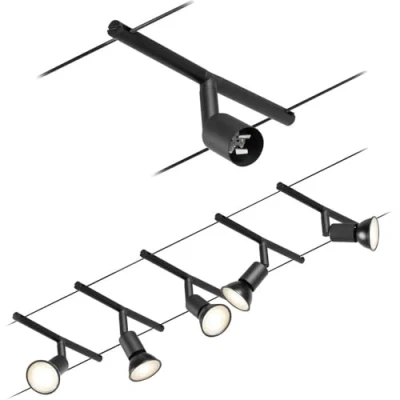 Abbildung von Paulmann 94446 CorDuo Seilsytem Set Salt DC max. 5x10 Watt erweiterbar Schwarz matt Drahtseil Kunststoff GU5,3 Drahtseilsystem ohne Leuchtmittel