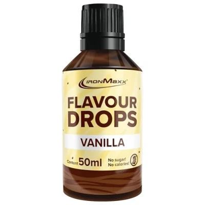 Abbildung von IronMaxx Flavour Drops Vanille 50ml kalorienfrei &amp; zuckerfrei vegane Aromatropfen zum süßen von Lebensmitteln praktischer Tropfer Verschluss