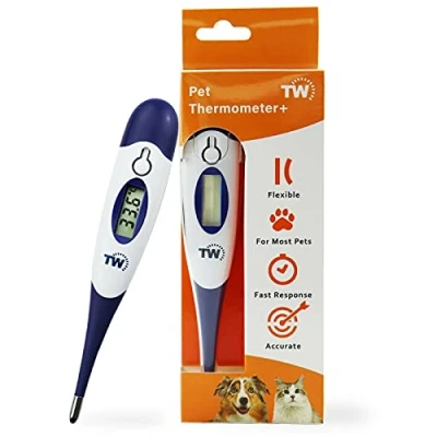 Abbildung von Digitales Haustierthermometer für Tierbesitzer von Hunden, Katzen, Pferd, Tierärzten, flexible Temperatursonde, inkl. Tierarzt Diagramm