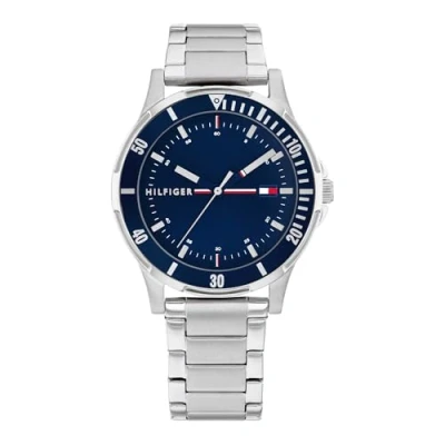 Abbildung von Tommy Hilfiger Jungenuhr Blaues Zifferblatt, Edelstahlarmband, 34mm Gehäuse, Aluminiumlünette, Quarzwerk, 5 ATM