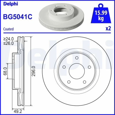 Abbildung von DELPHI BG5041C Bremsscheibe 296 26 5 Belüftet beschichtet unbehandelt ohne Radlager, ABS Sensorring