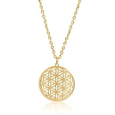 Abbildung von Nuoli® Lebensblume Kette Gold (45 + 5cm verstellbar) Halskette Damen mit Blume des Lebens Anhänger für Frauen &amp; Mädchen, aus Edelstahl