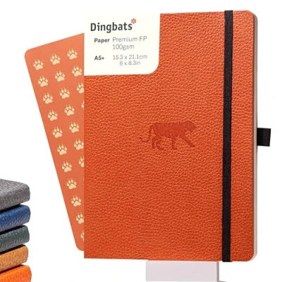Abbildung von Dingbats* A5 Notizbuch mit weichem Einband, liniert dicke, perforierte Seiten aus veganem Leder, Lesezeichen und Stifthalter (Tiger)