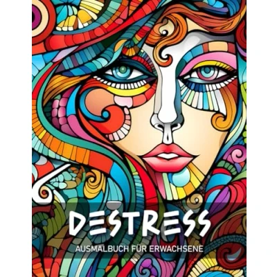 Abbildung von Destress Ausmalbuch für Erwachsene: Malvorlagen mit Abstrakten Tier , Landschafts Blumen und Gesichtsmustern zur Entspannung zum Stressabbau