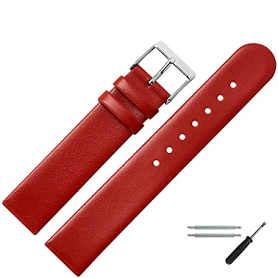 Abbildung von MARBURGER Uhrenarmband 16mm Leder Rot Silber Montage Set 7611640000120