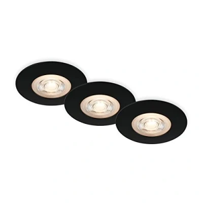 Abbildung von BRILONER Leuchten 3er Set Einbauleuchten Decke LED, Einbaulampen ultraflach, Einbaustrahler Bad, Badeinbaustrahler IP65, Schwarz Matt, 90x25 mm (DxH), 7044 035