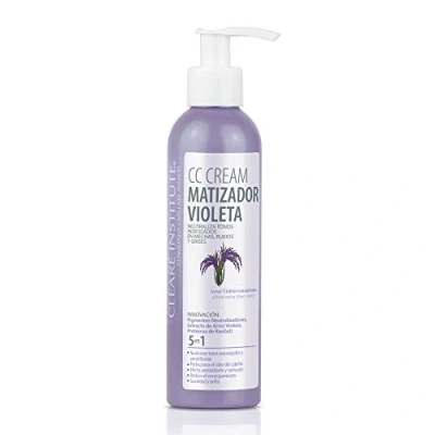 Abbildung von Clearé Institute Violet Mattifying CC Cream Violetter Mattierer, der unerwünschte Töne in Strähnchen, Blondinen und Grautönen neutralisiert 95,8% natürliche Inhaltsstoffe 200ml