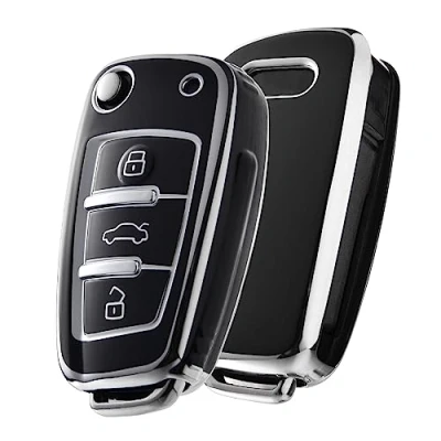 Abbildung von OATSBASF Schlüsselhülle für Audi, Autoschlüssel Hülle A1 A3 A4 A6 Q3 Q5 Q7 S3 R8 TT Silicone TPU Schutzhülle (Silber Rand Schwarz)
