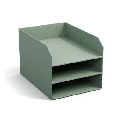 Abbildung von Bigso Box of Sweden TREY 3 stufige Briefablage praktische Ablagefläche für Briefe, Dokumente in DIN A4 Format Ordnungssystem aus Faserplatte mit Papier Leinenoptik mintgrün
