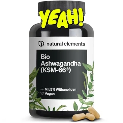 Abbildung von Bio Ashwagandha KSM 66® Premiumrohstoff (180 Kapseln mit überdurchschnittlicher Reichweite) original indische Schlafbeere natürlich, laborgeprüft, vegan, hochdosiert