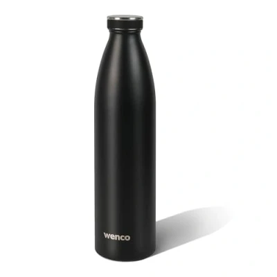 Abbildung von wenco Trinkflasche Edelstahl 1l / 1000ml isoliert und auslaufsicher für kalte heiße Getränke auch als Thermoskanne verwendbar BPA frei schwarz