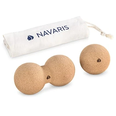 Abbildung von Navaris Faszien Set mehrteilig aus Kork Mini Peanut Duo Massageball Faszienball Rücken Wirbel Nacken Yoga Duoball Massage Bälle hart
