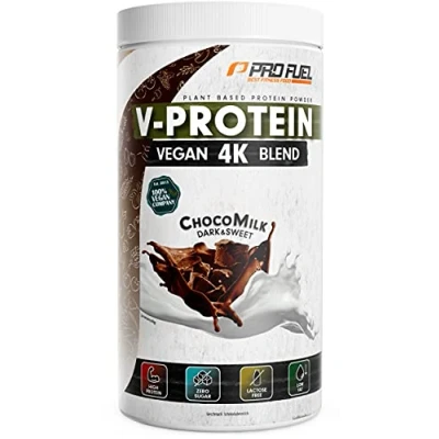 Abbildung von Veganes Proteinpulver SCHOKOLADE V PROTEIN 4K Blend, 750g Unglaublich lecker &amp; cremig Aus Sonnenblumen, Soja, Hanfsamen Kürbiskernen Pflanzliches Eiweißpulver mit 74% Eiweiß
