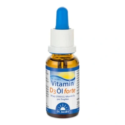 Abbildung von Dr. Jacob&#039;s Vitamin D3 Öl forte 20 ml I 2000 I.E. 50 µg pro Tropfen optimal bioverfügbar 640 Tropfen, 1.280.000 I.E