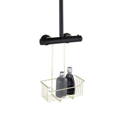 Abbildung von WENKO Thermostat Dusch Caddy Mod. Milo, Duschregal zum Hängen an die Armatur, Ablage aus Edelstahl (rostfrei), 25 x 36 14 cm, Gold