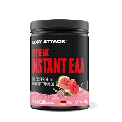 Abbildung von Body Attack Extreme Instant EAA Pulver Watermelon, 500 g Vegan, Made in Germany 8 essentielle Aminosäuren für eine proteinreiche Ernährung &amp; intensives Training Ideale 2:1:1 Ratio
