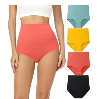 Abbildung von wirarpa Unterhosen Damen Baumwolle Unterwäsche Super Hohe Taille Frauen Slips Mehrpacka2 4er Pack Größe M