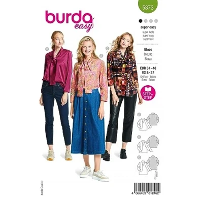 Abbildung von Burda Schnittmuster, 5873, Blusen selber nähen [Damen, Gr. 34 48] Level 1 für Anfänger