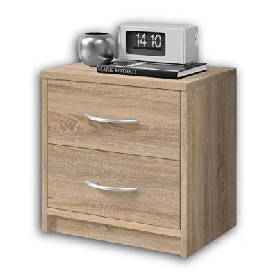Abbildung von Stella Trading PEPE Nachttisch in Eiche Sonoma Optik Schlichter Nachtschrank mit zwei Schubladen passend zu jedem Bett &amp; Schlafzimmer 39 x 28 cm (B/H/T)