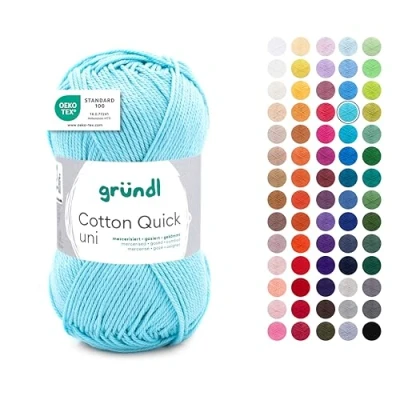 Abbildung von Gründl Wolle Cotton Quick uni Garn zum Stricken &amp; Häkeln aus 100% Baumwolle, 1 Knäuel 50 g / 125 m, Häkelgarn/Strickgarn, Babyblau