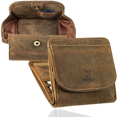 Abbildung von MATADOR Kleine Wiener Schachtel Mini Geldbörse Portmonee Brieftasche Herren Klein Leder Kleines Portemonnaie Geldbeutel Damen mit RFID Blocker Geldtasche Geldbörsen Geschenkverpackung