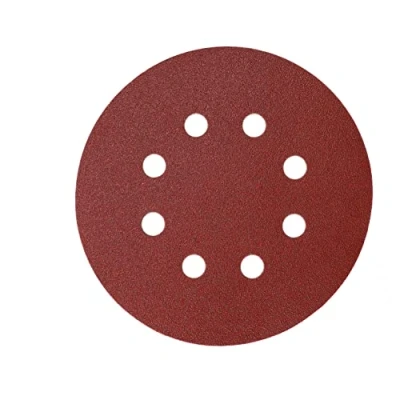 Abbildung von Mirka Red Schleifpapier Schleifscheiben Ø 125 mm / Klett Haftung /8 Loch /Korn P120 /5 Stück zum Schleifen von Holz, Metall und Kunststoff