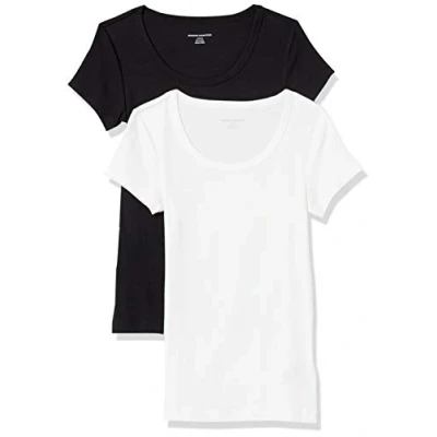 Abbildung von Amazon Essentials Damen T Shirt mit Flügelärmeln und U Ausschnitt in schmaler Passform, 2er Pack, Schwarz/Weiß, M