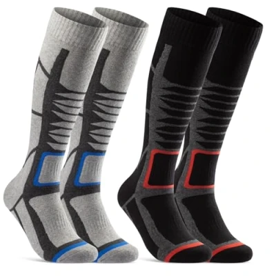 Abbildung von 2 Paar Skisocken Herren &amp; Damen Ski Kniestrümpfe 34175 WP (Schwarz Grau 43 46)